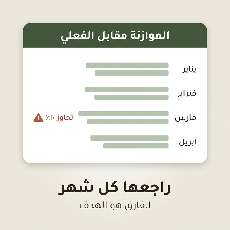 مراجعة الفرق بين الميزانية والأرقام الفعلية تعرض ميزانية سنوية شهرية للشركات الصغيرة