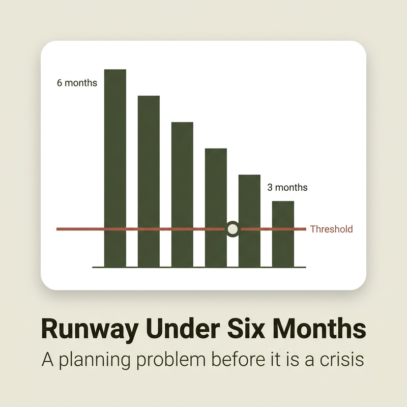 Business runway under six months as a financial warning sign