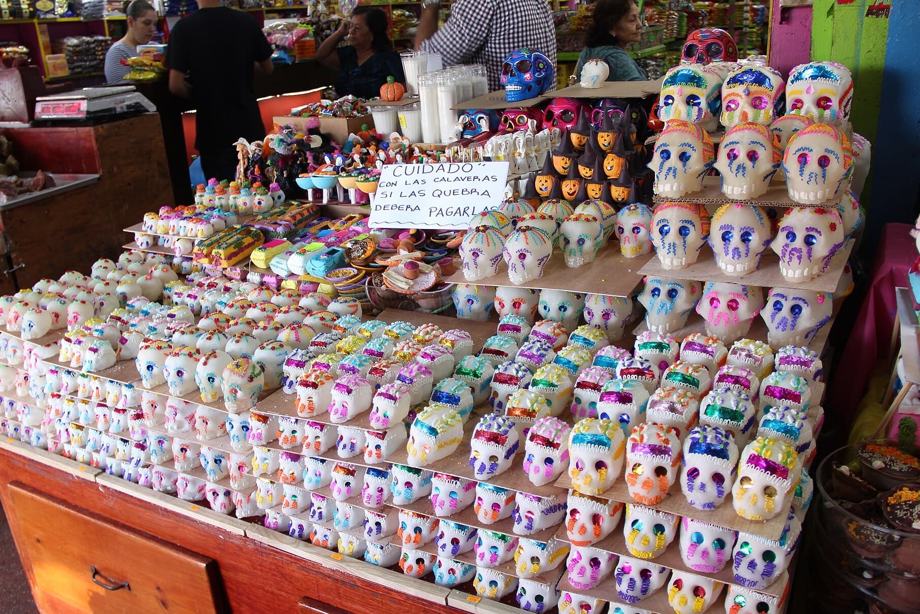 Colourful sugar skulls for sale for Day of the Dead