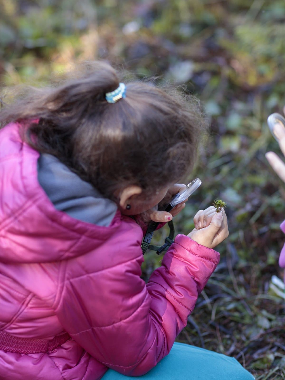 Child studying nature with a magnifying glass