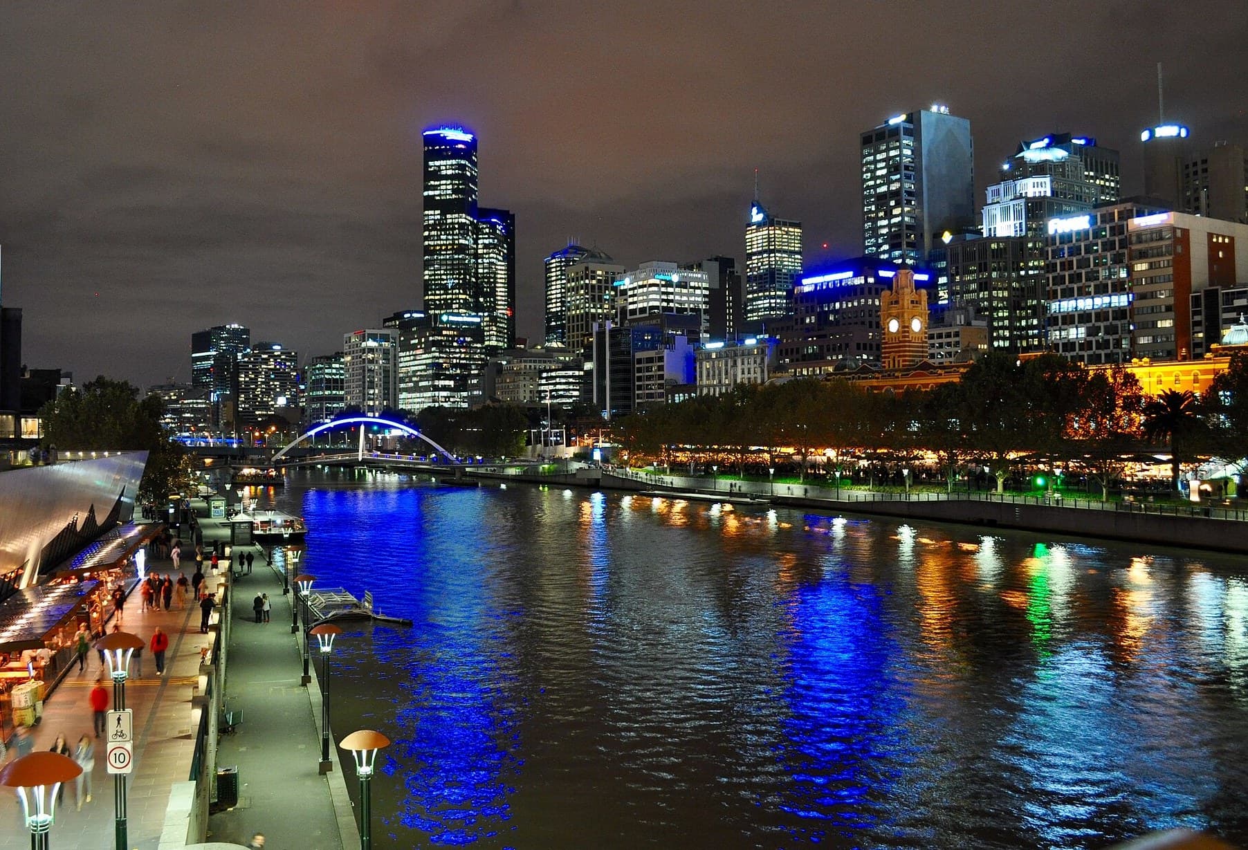 Melbourne city lights reflected on the Yarra at night