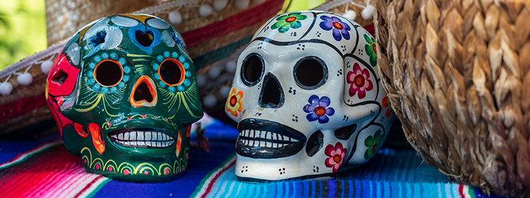 Two decorated skulls to celebrate the Day Of The Dead