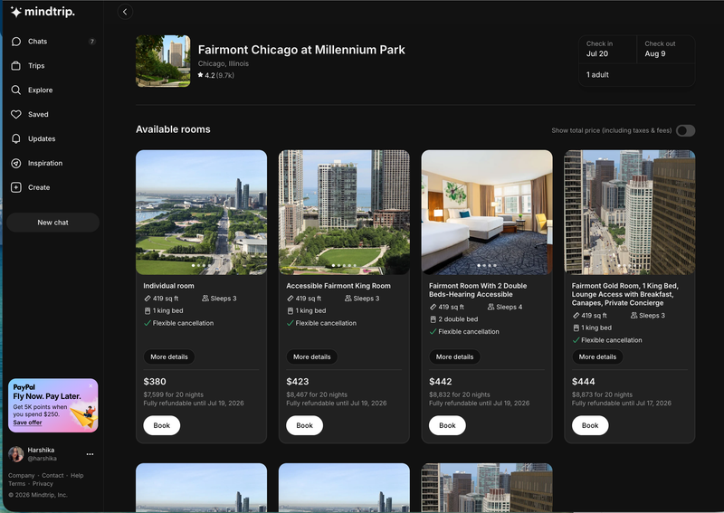 Mindtrip ai travel planner to search flights and hotels