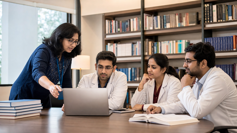Pathologists reviewing a microscopy slide together on screen