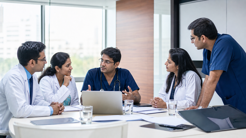 Faculty member teaching medical students at a rural health center