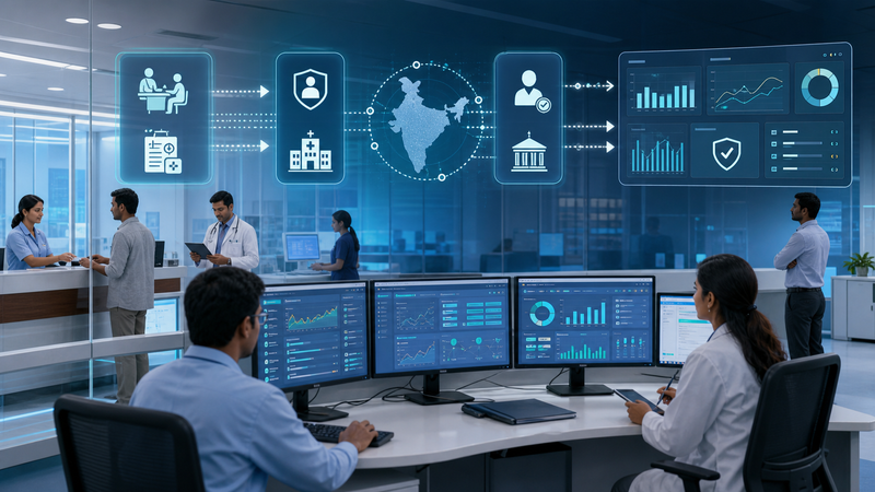 ABDM-HMIS integration workflow covering HFR, ABHA, data sharing and dashboard verification
