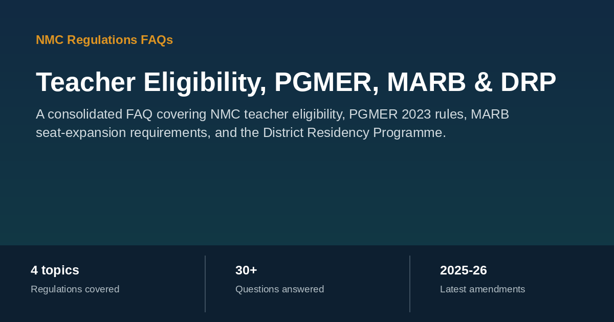 Consolidated FAQ on NMC teacher eligibility, PGMER, MARB and DRP rules