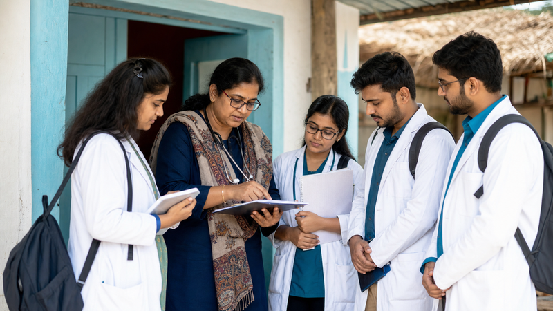 Department head reviewing a faculty member's teaching and research record