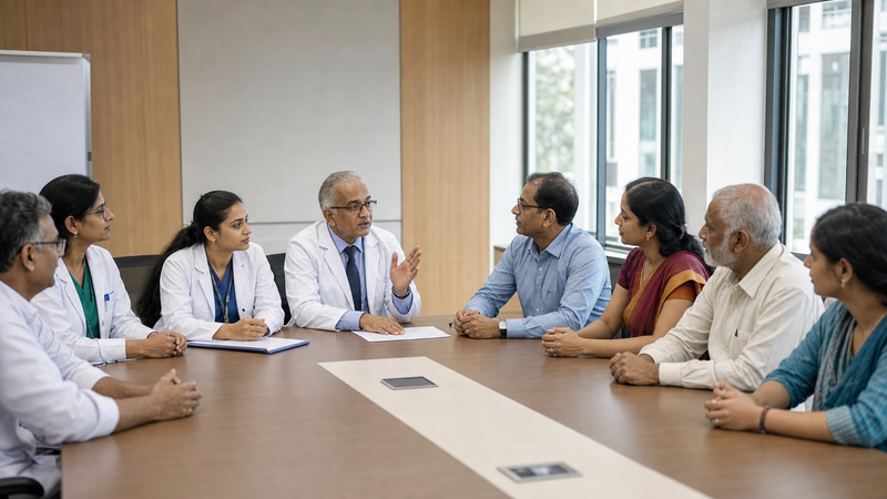 Department head leading a roundtable discussion with faculty and families