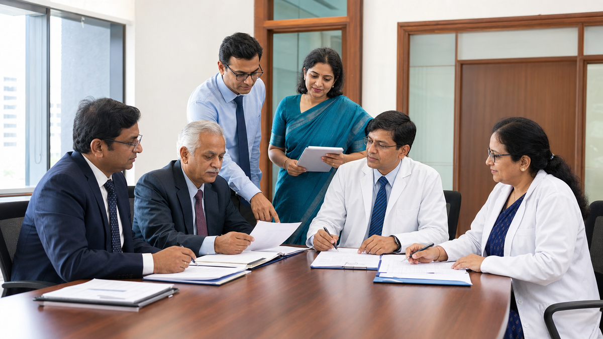 Medical college administrators reviewing institutional disclosure requirements