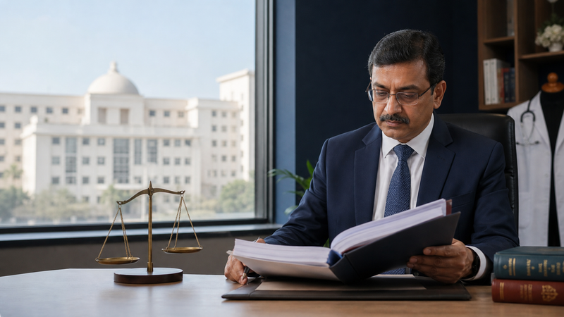 Indian medical college administrator reviewing an NMC appeal file