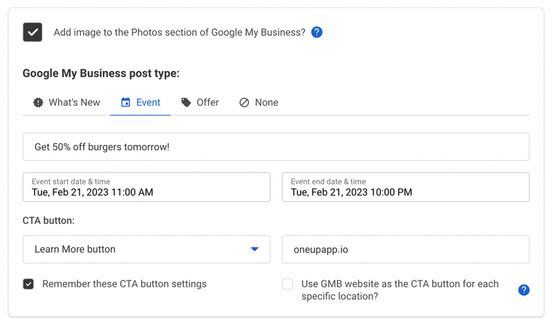 Schedule Event and Offer Google posts