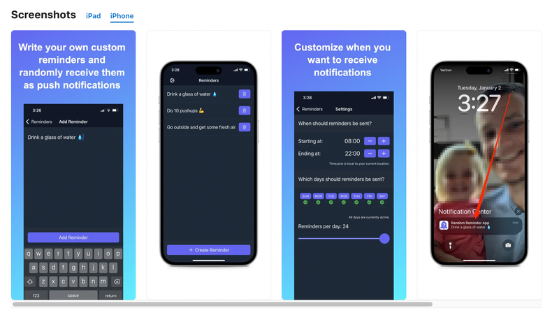 Here is a random reminder app for sending customizable notifications