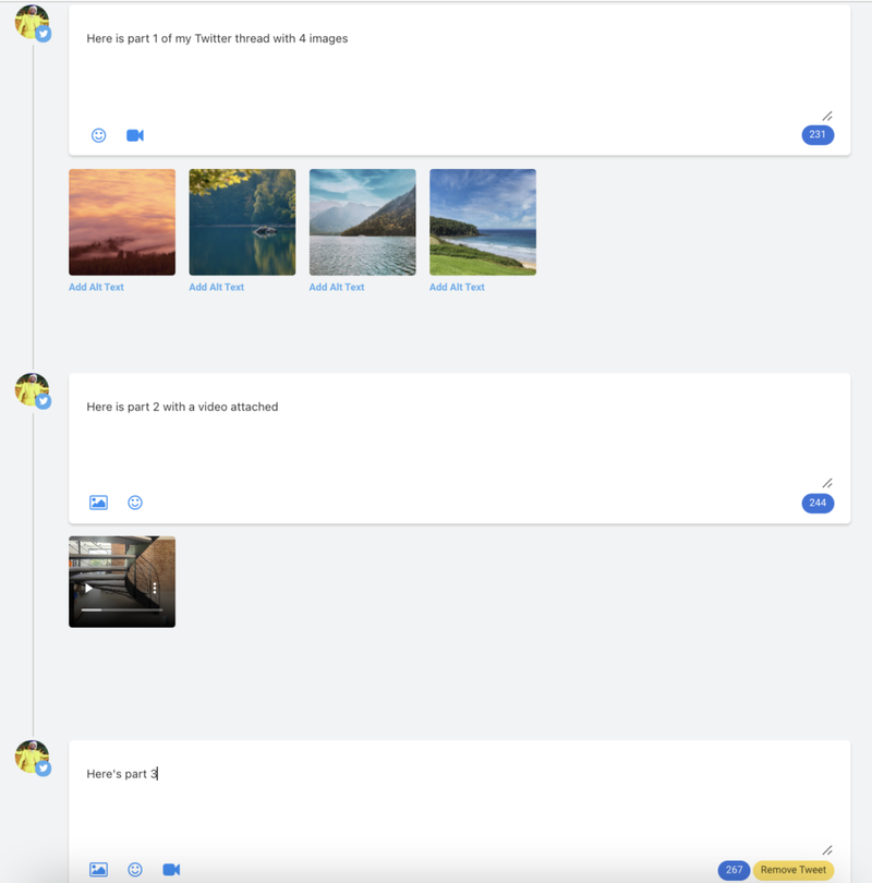 Schedule Twitter threads with videos