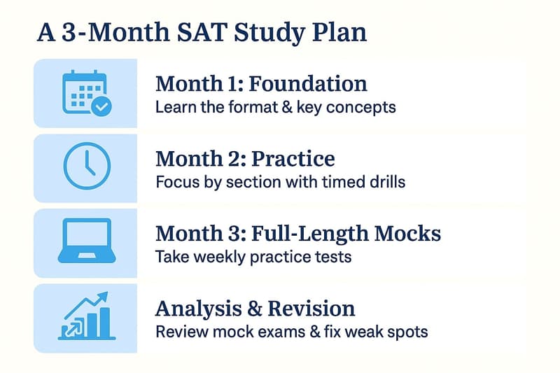 best sat study plan, first practice test, practice questions, all the material, solving and data analysis, college board