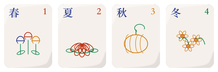 The four mahjong season tiles: spring, summer, autumn and winter 