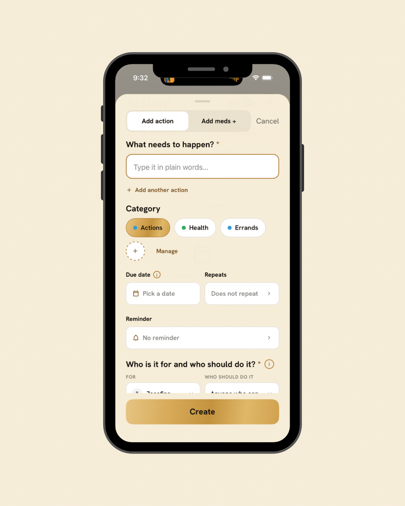 HomeTeams action screen in the app